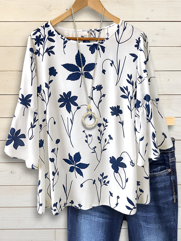 Navy Petal Ruffle Sleeve Blouse