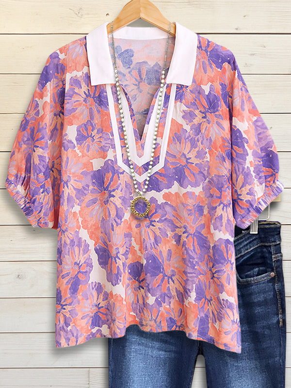 V-Collar Garden Bloom Blouse