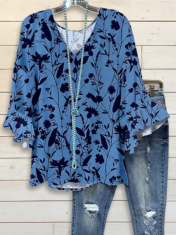 Midnight Garden Ruffled Sleeve Top