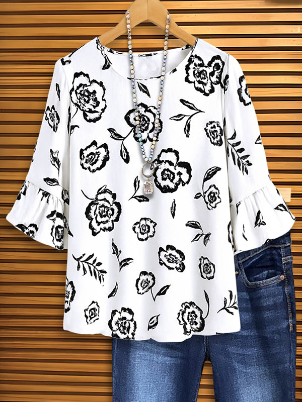 Inkwash Rose Bell Sleeve Top