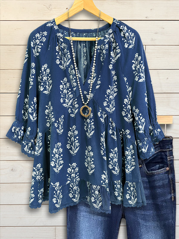 Indigo Meadow Peplum Blouse