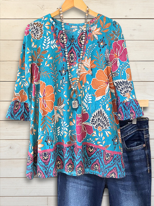 Floral Print Ruffle Sleeve Top