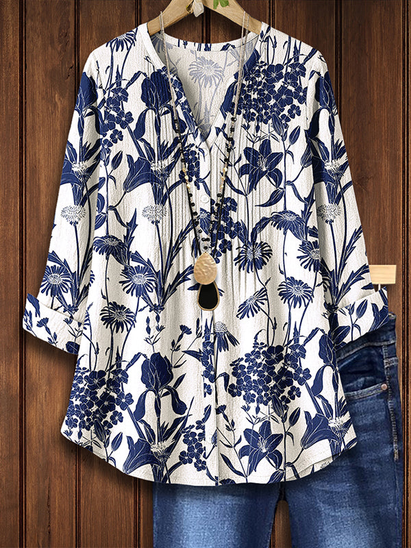 Indigo Garden V-Neck Tunic