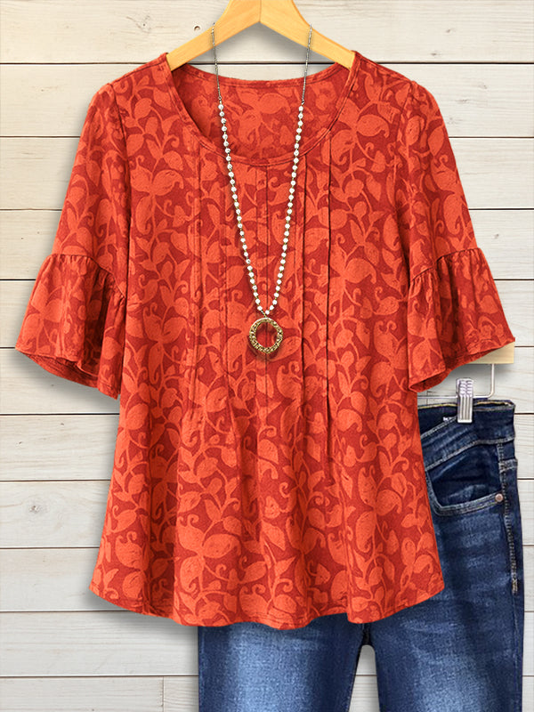 Spiced Clay Ruffle Sleeve Top