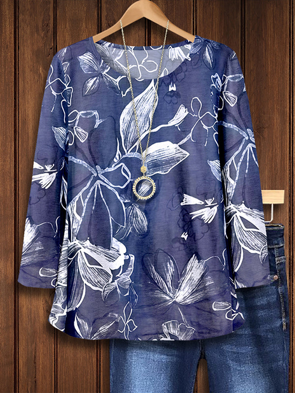 Indigo Breeze Floral Long Sleeve Top