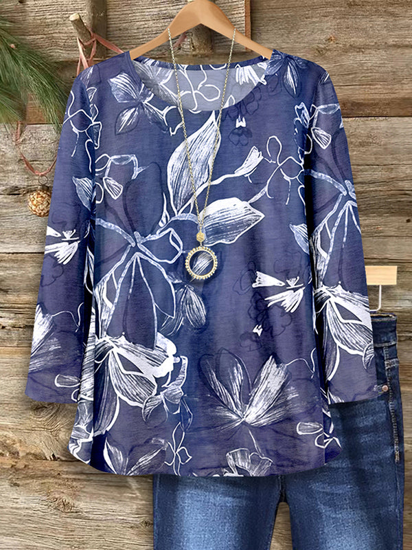 Indigo Breeze Floral Long Sleeve Top