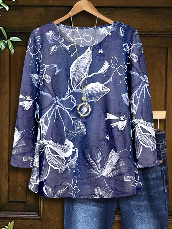 Indigo Breeze Floral Long Sleeve Top