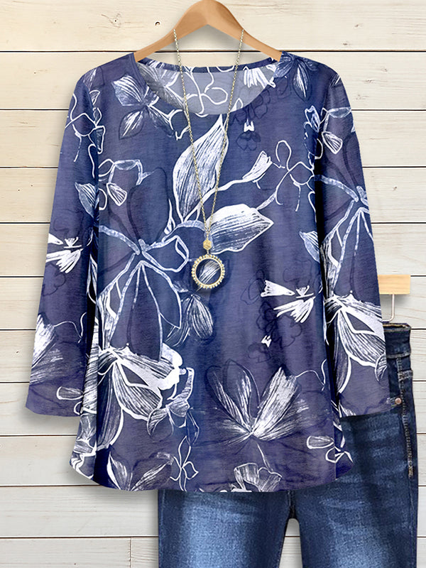 Indigo Breeze Floral Long Sleeve Top