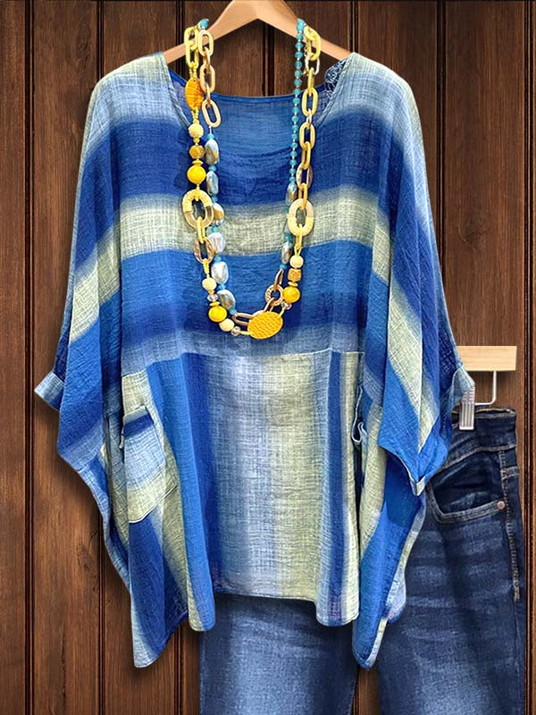 Seaside Flow Striped Poncho Blouse
