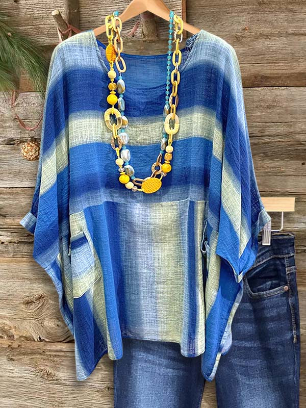 Seaside Flow Striped Poncho Blouse