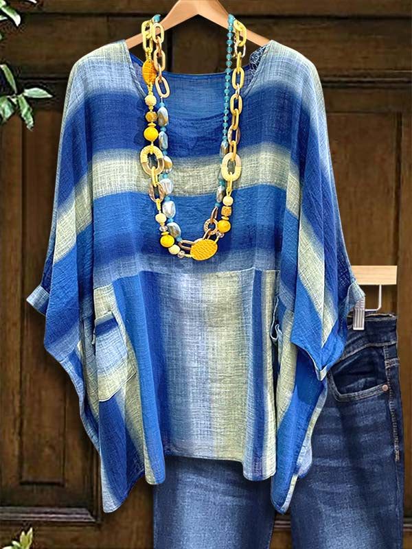 Seaside Flow Striped Poncho Blouse