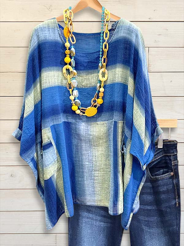 Seaside Flow Striped Poncho Blouse