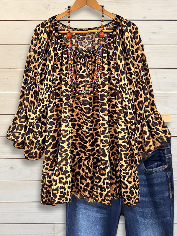 Savanna Mood Leopard Flared Sleeve Top
