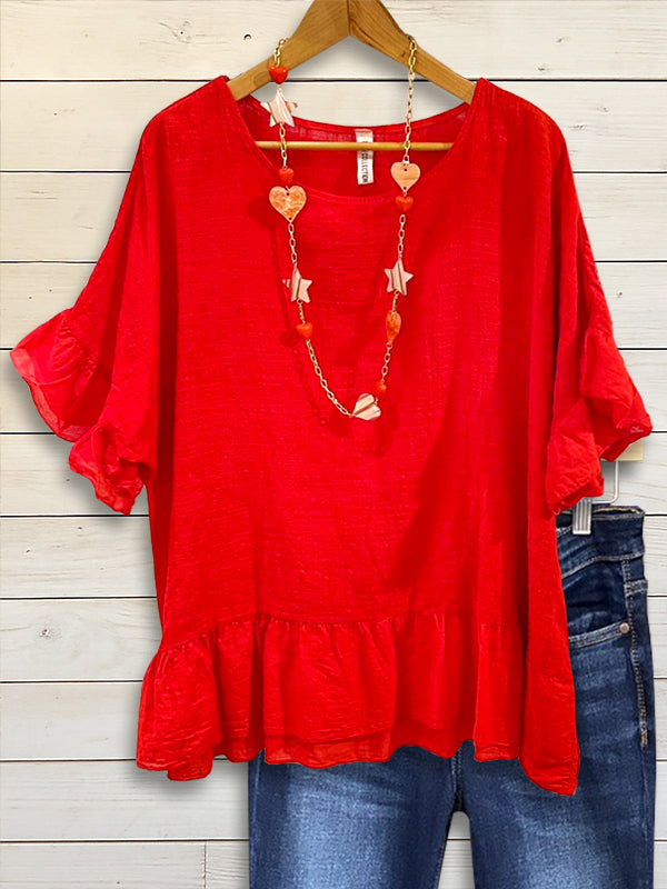 Cherry Ruffle Red Peplum Blouse