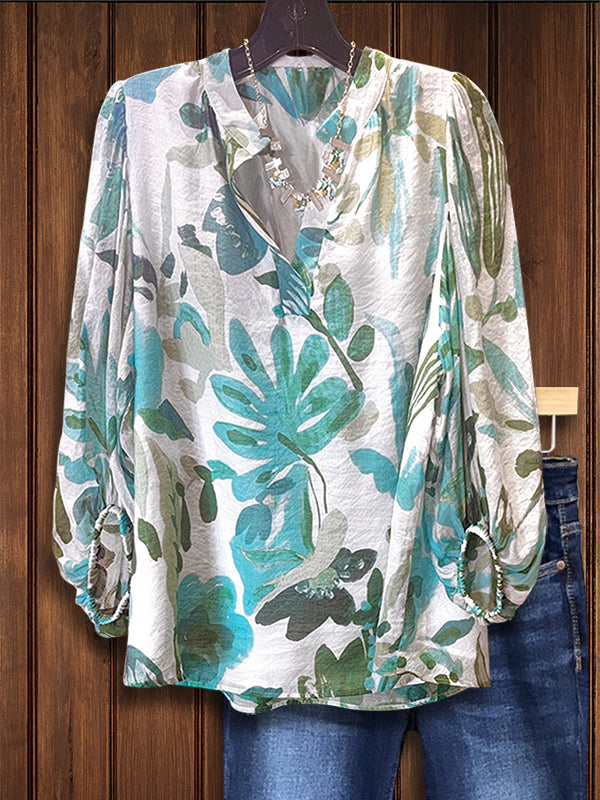 Island Whisper Tropical V-Neck Blouse