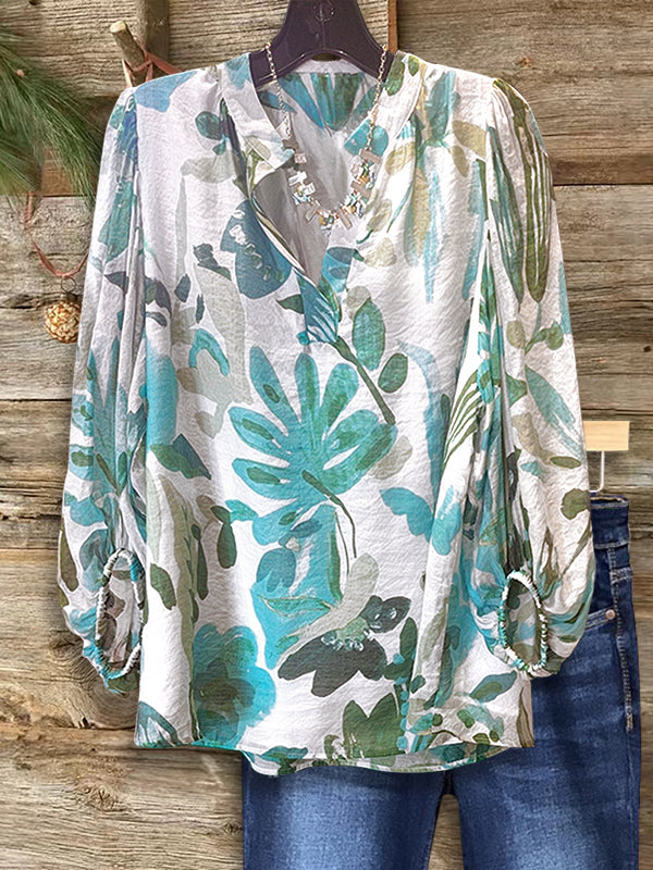 Island Whisper Tropical V-Neck Blouse