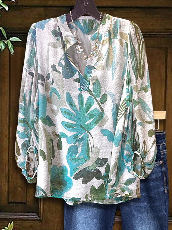 Island Whisper Tropical V-Neck Blouse