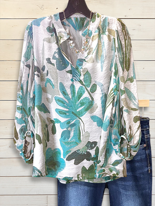 Island Whisper Tropical V-Neck Blouse