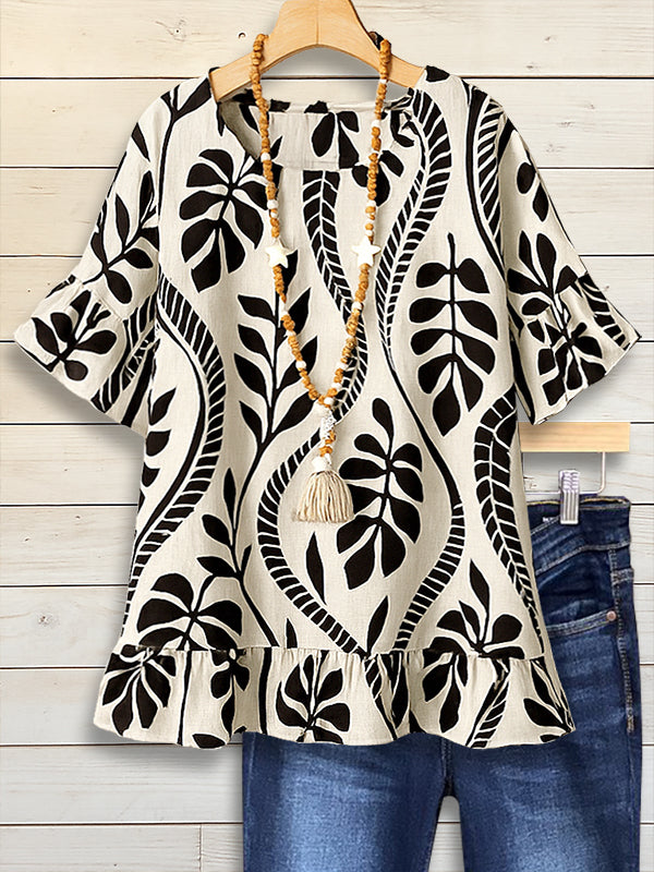 Palm Rhythm Black &amp; White Ruffle Hem Top