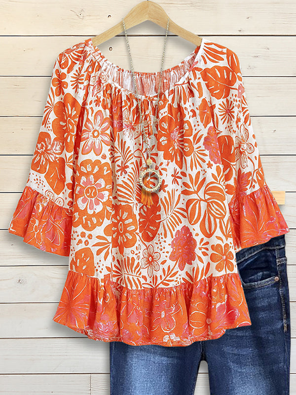 Sunset Bloom Ruffled Peasant Top
