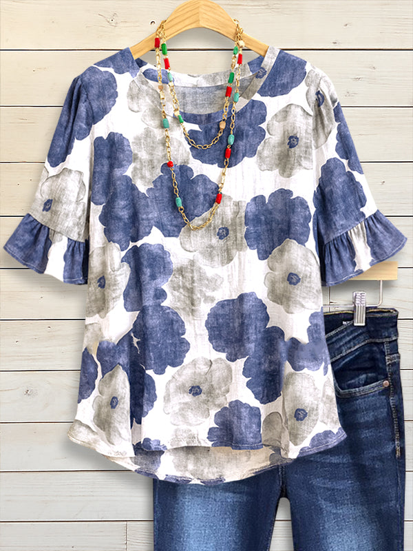 Watercolor Bloom Casual Ruffle Tee