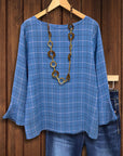Blue Plaid Flare Sleeve Top