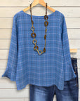 Blue Plaid Flare Sleeve Top