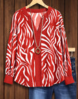 Red Zebra Print V-Neck Blouse