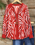 Red Zebra Print V-Neck Blouse