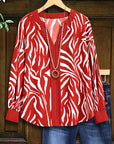 Red Zebra Print V-Neck Blouse