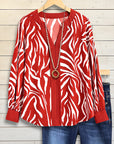 Red Zebra Print V-Neck Blouse