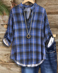 Navy Plaid Roll-Tab Sleeve Shirt