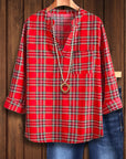 Holiday Cheer Red Plaid V-Neck Shirt