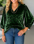 Emerald Velvet Leopard Blouse