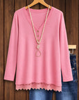 Sweet Lace-Hem Cozy V-Neck Top