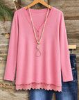 Sweet Lace-Hem Cozy V-Neck Top