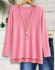 Sweet Lace-Hem Cozy V-Neck Top