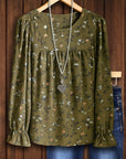 Olive Blossom Ruffled Sleeve Blouse