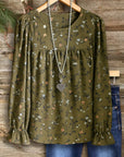 Olive Blossom Ruffled Sleeve Blouse