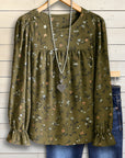 Olive Blossom Ruffled Sleeve Blouse