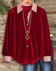 Velvet Luxe Contrast-Collar Blouse
