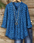Electric Blue Pleated Leopard Blouse