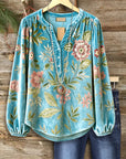 Teal Garden Velvet Peasant Blouse