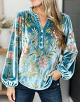 Teal Garden Velvet Peasant Blouse