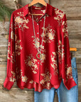 Crimson Bloom Button Down Blouse