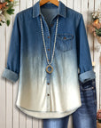 Denim Ombre Casual Button-Down Shirt