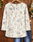 Cream Floral Soft-Knit Scoop-Neck Top