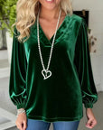 Emerald Velvet V-Neck Blouse