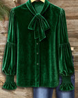 Emerald Velvet Bow-Tie Blouse