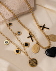Layered Evil Eye & Cross Charm Necklace